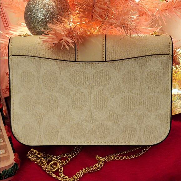Coach 7287 Georgie Crossbody Bag Signature Canvas Chalk Gold Chain Strap Leather - Picture 2 of 12